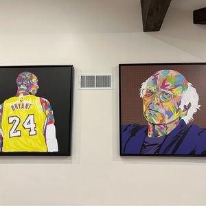 Perfect condition canvas art prints in black frames (39x39in) Kobe + Larry David